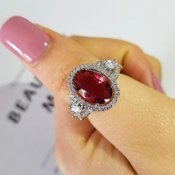 925 sterling srebro luksuzni rdeč kamen zaročni prstan za ženske poroko prst Valentinovo stranka darilo debelo nakit r4984