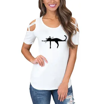 Luštna Mačka Živali Sanje Smešno Ženske Poletne Obleke Modi T Shirt Grafični Priložnostne Kratek Rokav zdrobljen ramenski čipke Tees