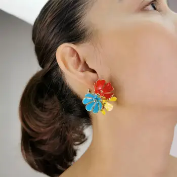 MANILAI Trendy Multicolor Cvetje Stud Uhani za Ženske Zlata Barvni Ton Stranka Nakit Boho Kovinski Big Izjavo Earing