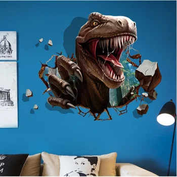 3D dinozaver Stenske nalepke otroke sobe Dinozaver Napad Spalnica, dnevna soba dekoracijo zidana doma dekor nalepke, nalepke za ozadje
