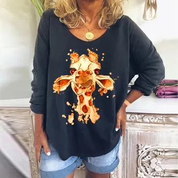 Womail 3D Živali Tiskanja Ženske Majice Dolg Rokav Beli Tee Shirt Femme O-Vratu Harajuku Ženska Oblačila 2020 Plus женские футболки