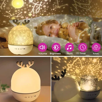 Projekcija Lučka - Daljinski upravljalnik za Glasbo, Star LED Nočna Lučka za Otroke Baby