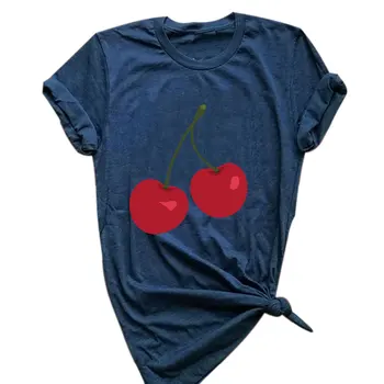 Hribovec 2019 Ženske Češnja Tiskanje T Shirt Kratek Rokav O Vratu Dame Vrhovi Charajuku Hipster Tumblr Tee T-shirt Camisa Feminina