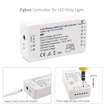 Zigbee RGBCCT LED Trak Svetlobe Smart Nepremočljiva SMD 5050 12V 5M LED Trak Trak Trak ZLL Povezavo Krmilnika Delo z Alexa Echo