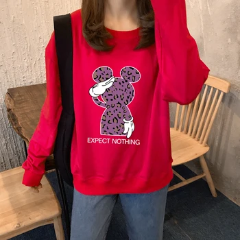 Leopard mouse Tiskanja Ženske Hoodies Harajuku Bombaž Priložnostne Smešno trenirke Za Lady hoodies Hipster 7 Barvo sweatshirts
