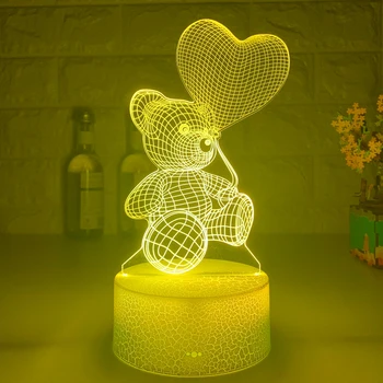 Balon Medved 3d Noč Svetloba Nosi s Srcem Led Touch Stikalo Pisane Ozračje za Domače Dekoracijo Svetloba namizne Svetilke Postelji