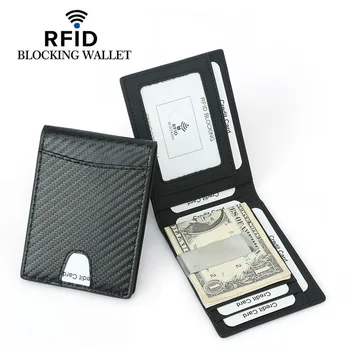RFID Denarnica Blokira za Moške iz Ogljikovih Vlaken Denarnica z ID Okna Slim Bifold Sprednji Žep za Denarnico z Denarjem Posnetek