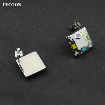 LYCOON novo nerjavečega jekla kvadratnih slog lady beli Žrebec Uhani s pisanimi cvet smolo emajl uhani za ženske LYS019