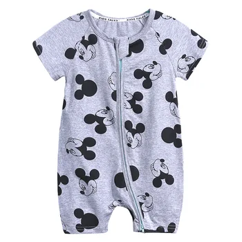 Poletje Novorojenega Otroka, Igralne Obleke Kratek Rokav Risanka Mickey Mouse Dinozaver Fantje Dekle Malčka Otrok Zadrgo Bombaža, Za Malčke Onesies Obleko