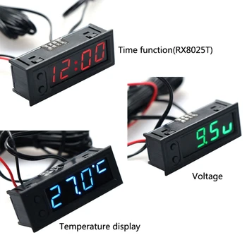 DIY Večfunkcijsko Visoko precizne ura Avto Temperatura Napetost Akumulatorja Monitor Voltmeter DC 12V