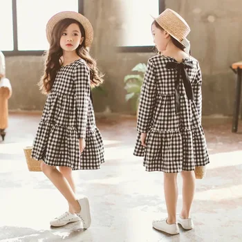 2020 Dekleta Obleke Teen Girl Oblačenja Princesa Kariran Za Otroke Obleke Z Dolgimi Rokavi Vestidos Najstniška Dekleta, Obleka 9 10 12 13 Let