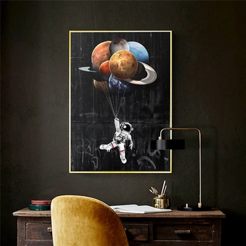 Astronavt Zunanji Prostor, Olje, Platno Slikarstvo na Otroci Soba Dekor Sanjajo Zvezde, Plakat in Tiskanje Wall Art Slike Doma Dekoracijo