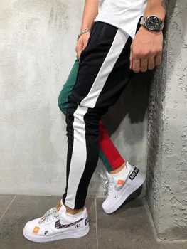 Moške priložnostne športne hlače mozaik barve hip-hop fitnes hlače 2019 nov slog