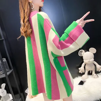 Roza in zelena Volnene pulover ženske ' s cardigan jeseni leta 2020 novi korejski spomladi in jeseni plašč languid pulover svoboden moda obrabe