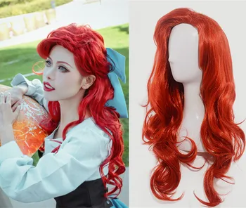 Halloween ženske Leglo morska deklica cosplay Lasuljo Pincess Ariel rdeče valoviti lasje Stranka Fazi Vlogo Igra taylor rdeče styled lasuljo
