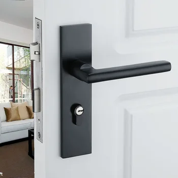 Črna trdna prostor aluminija vrata ključavnice Continental spalnica minimalistične notranjosti ročaj vrat ključavnica cilinder varnostne ključavnice Paketov