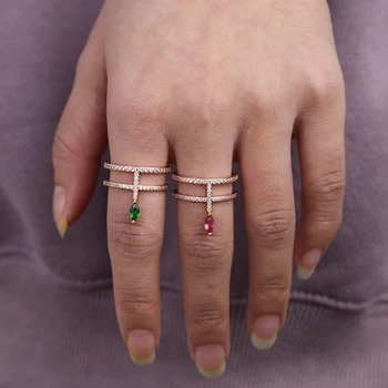 NAS velikosti 6 7 8 rose zlata, zelena, rdeča cz dvojni zaviti tanke cz večnost band konico puščice osupljive ženske prst prstan
