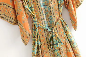 Happie Queens ženske tiskanja bat rokav plaži Bohemian obleke Kimono Ženske V vratu Tassel Poletje Boho obleko vestidos