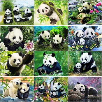 5D Diamond Slikarstvo Panda Zelena Bambusa Živalski Krog Polni Sveder Risanka Otrok DIY Mozaik Vezenje Navzkrižno Šiv Nosorogovo