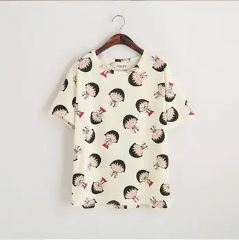 2021 Žensk Poletje T-Shirt Obleko Srajco O-vratu Chibi Maruko Chan Natisnjena Kratka Dno Vrhovi