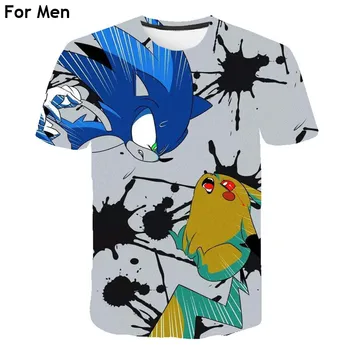 3D cartoon človek T-shirt moški priložnostne O-vratu T-shirt smešno kratek rokav sonic tee visoke kakovosti poletje T-shirt za moške