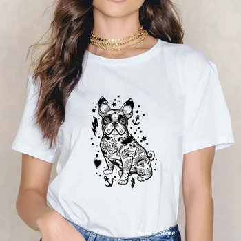 Tatoo francoski Buldog živali print majica s kratkimi rokavi ženske smešno vintage t srajce pes mama darilo tee shirt femme ulične ženska oblačila
