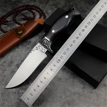 Japonski ogledalo svetlobe integrirano zgosti naravnost nož oster prostem lovski nož taktično naravnost nož + Usnjena torbica