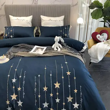 Luksuzni vezenje posteljnino zvezde, Posteljnina Nabor Kralj Kraljica Velikosti Posteljno Perilo 600TC tencel Rjuhe Kritje Posteljo Stanja Nastavite Pillowcases