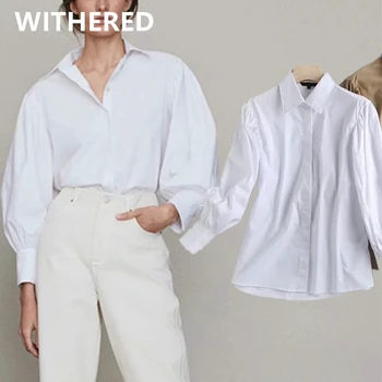 Suho anglija slog elegantno letnik naguban luč rokav preprost bombaž svoboden bluzo ženske blusas mujer de moda 2020 majica