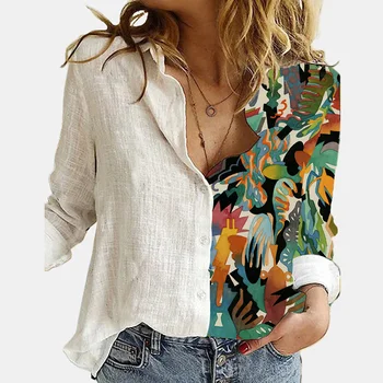 Vintage Geometrijske Tiskanja Bluze za Ženske Jeseni z Dolgimi Rokavi Top Lady Velikosti 3XL 2XL Clothings Za Ženske Ulične