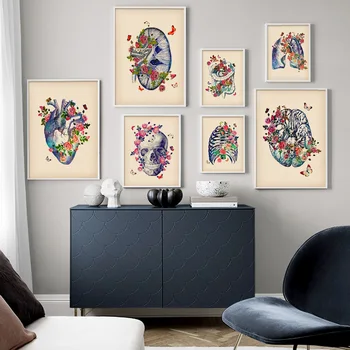 Anatomijo Medicinske Wall Art Natisne Platno Slikarstvo Lobanje Možgane, Srce, Pljuča Rebro Nordijska Letnik Plakat Dekor Slike Za Dnevno Sobo