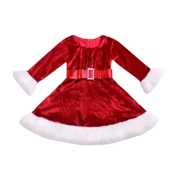 Božič Novorojenih Otrok Baby Dekle Flanela Princesa Stranka Pageant Obleko Z Dolgimi Rokavi Visoko Pasu Mini Obleke Oblačila