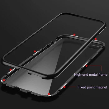 Kovinski Magnetno Ohišje za iPhone 12 11 XR Pro XS MAX X SE 2020 Mini Ohišje Za iPhone 7 8 6 6s Plus Kaljenega Stekla Nazaj Pokrov Magneta