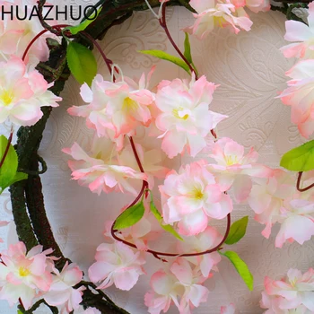200 cm Umetno Cvetje Češnja Rattan Sakura Poroko Loka Dekor Trte Stranka Svile Ivy Steni Visi Garland Venec Niz