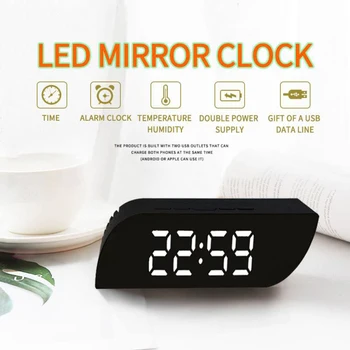 USB Podpora Budilka Ustvarjalne LED ogledalo trapezno čas, prikaz temperature budilka Doma Dekoracijo Ure