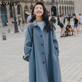 Volnene plašč žensk jesenska in zimska oblačila 2020 novo priljubljen korejski zgosti mid-dolžina kolegij slog študent volnene plašč