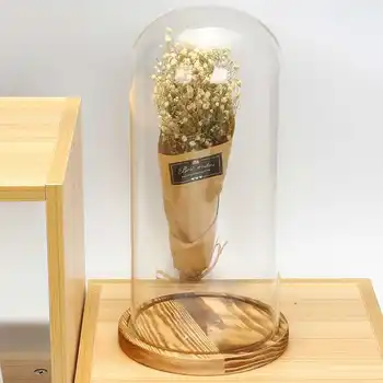 Stekla Svetu Zaslon Dome Kritje Cloche Bell Jar Nesmrtni Cvet Vrtnice Ohranjanje Vaza Lesena Znanja Doma Dekoracijo