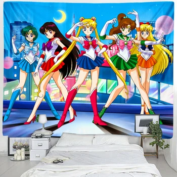 Sailor Moon Anime Tapiserija, platno Fantje in Dekleta slog Dormitorij Bedspread Joga blanketHome Umetnosti Steni Visi Psihedelični preprogo