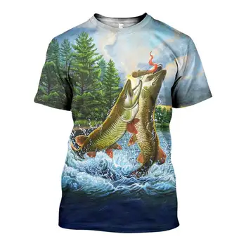 Živali, rib Fashion majica 3D Tiskanih Ribolov umetnosti t shirt Harajuku poletje Kratek sleeve majica Vrhnja Priložnostne T-shirt vrhovi