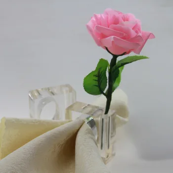 Brezplačna dostava jasno kvadratnih akril napkin obroč z rožo, vaze, cvetlični vazi napkin imetnika