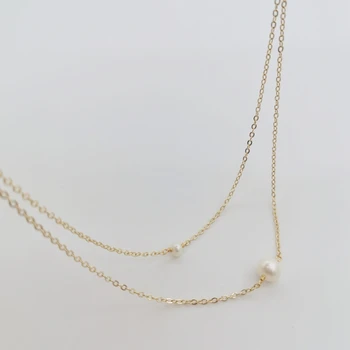 14K Zlato, ki je Napolnjena Choker Dvojno Plast Pearl Obesek, Ročno izdelana Ogrlica Boho Collier Femme Perle Collares Ženske, Nakit Ogrlica