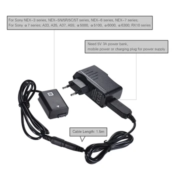 Andoer NP-FW50 Nadomestno Baterijo + 5V 3A USB Power Adapter Kabel z Vtič Zamenjava za AC-PW20 za Sony NEX-3/5/6/7 Serije