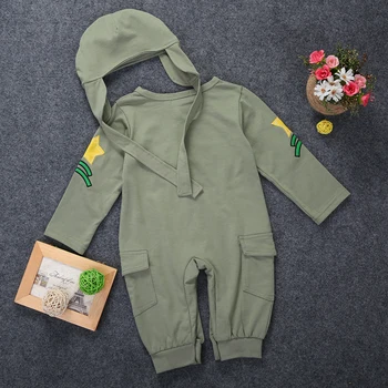 2019 Čisto Nov Newborn Baby Toddler Fant, Otroci, Oblačila, igralne obleke+Klobuk Skp Jumpsuit Obleke Zelene Pilota Plašč 2Pcs Obleke