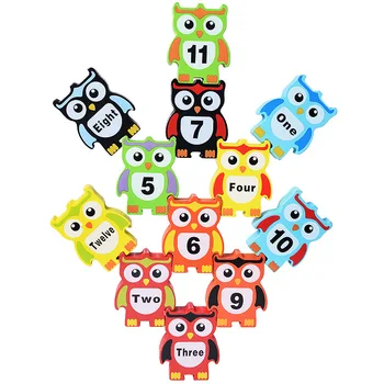 12Pcs Lesene bilance igrače za otroke gradnik barvni digitalni Sova blok Začetku Izobraževalne igrače opeke tabela igra