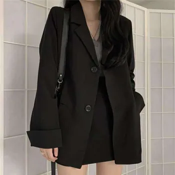 Visoka Kakovost Jeseni Mode Black Formalno Jopič Suknjič Slim Urad Vzročno Coats Delo Obrabe Gospe Plašč Jakna Ženske Plus Velikost