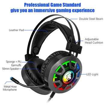 Gaming Slušalke Slušalke z Mikrofonom Depp Bas Surround Zvok RGB Svetlobe 3,5 mm Žično za PC Računalnik PS4 Profesionalni Igralec