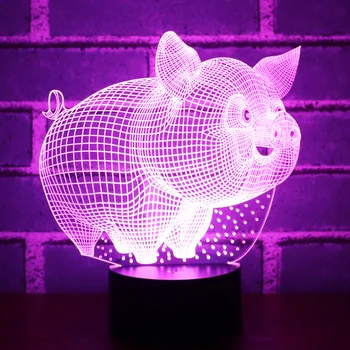 3D LED Nočne Luči Majhen Prašič z 7 Barv Svetlobe za Dom Dekoracija Žarnice Neverjetno Vizualizacija Optične Iluzije, Super