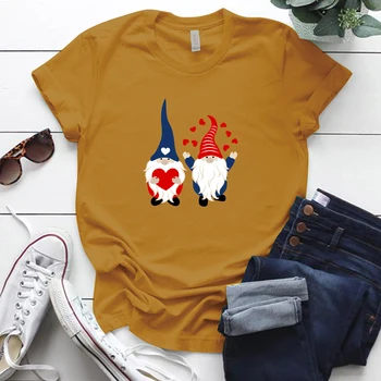 Srčkan Gnome Natisnjeni Nekaj Majica Plus Velikost S-5xl Srčkan Vrhovi za Ljubitelje Počitniških Svoboden Vratu Valentinovo Darilo Mujer Camisetas