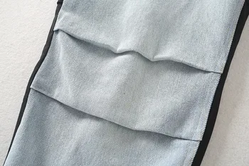 Zadeli Barvni Mozaik Tovora Jeans ženske Hlače korejski Visoko Pasu Dolge Hlače 2020 Jeseni Novo Demin Vrvico Harem Hlače, Bombaž