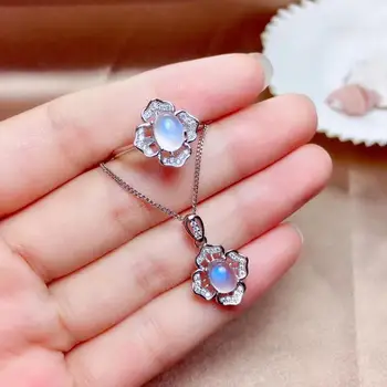 Očarljivo moonstone gemstone, prstan in ogrlica s srebrno vroče prodajo darilo stil oglaševanja